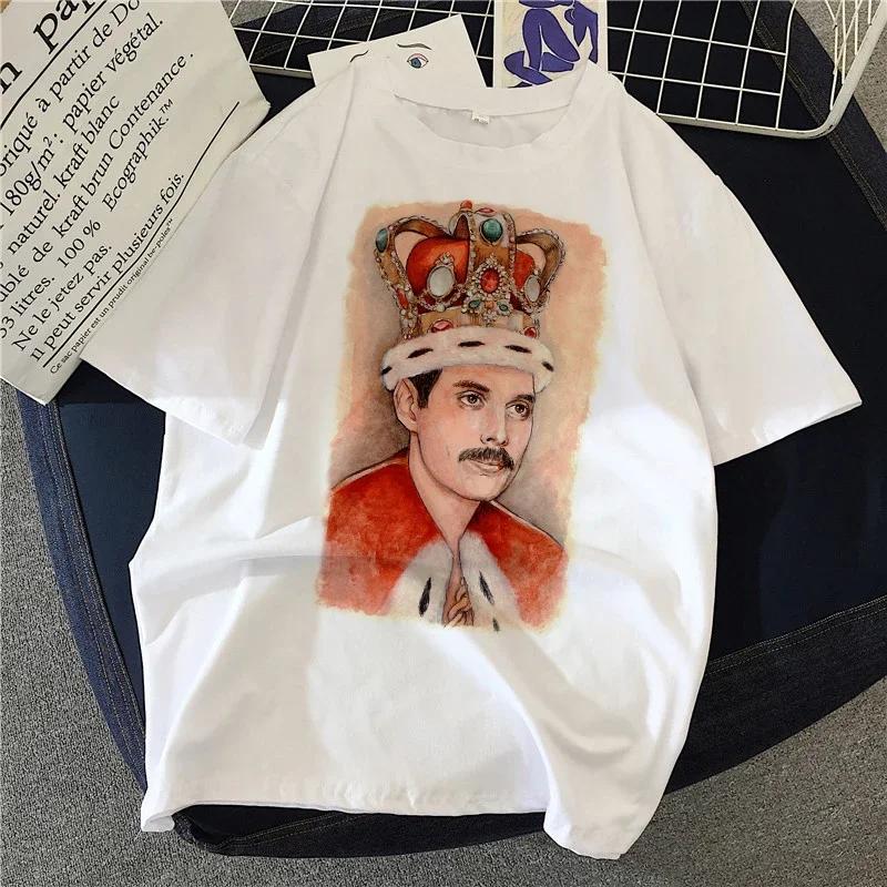 Фредди Меркьюри Группа Queen Футболки Женские 90-х Графический Рок Топ Футболки Женский Харадзюку Винтажная Футболка Мода Уличная Одежда Футболка