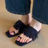Fashion Fashion Tassel Clip Toe Design Slippers Women Fashion Square Toe Low Heel Flip Flops Comfortable Elegant Faux Suede Beach Sandal