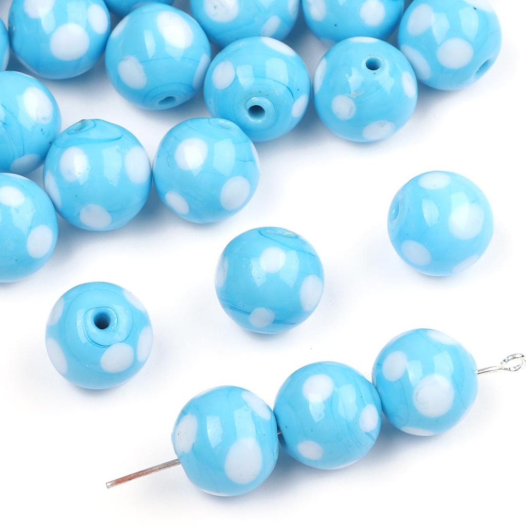 2 шт. Круглые цветные стеклянные бусины с точками ручной работы для изготовления ожерелий, браслетов, серег и другой бижутерии
