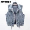 Классическая однобортная синяя короткая джинсовая куртка без рукавов, модные свободные тонкие джинсовые пальто, жилет, повседневная уличная одежда, джинсовый топ