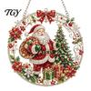 Textured Bead Art Kit Christmas Faux Diamond Ornament Kit, Santa Angel Sun Catcher DIY Acrylic Stress Free Creative Hobby Round Board, 3D Craft