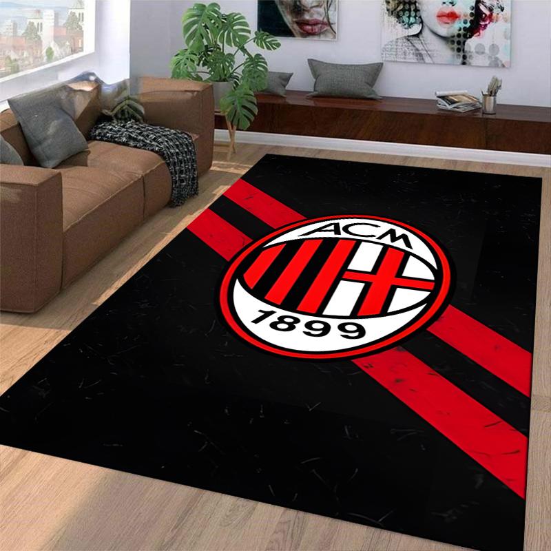 "AC Milan Logo Carpet with Red Stripes, Stylish Black Background Rug" Suitable for use as an anti-slip for living room bedroom sofas