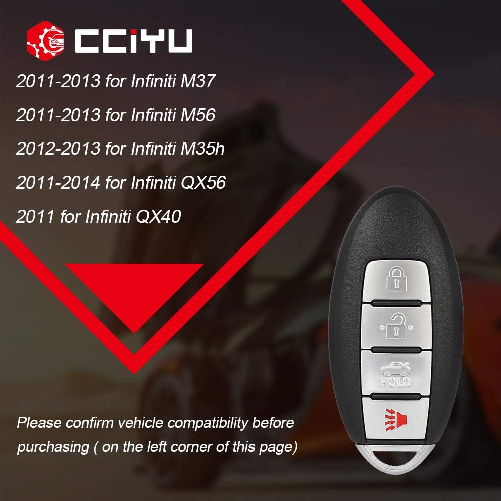 cciyu X 1 Remote UNCUT ignition key fob 4 Buttons Keyless Entry Remote Fob 433 MHZ 46 chips 11 12 13 14 for Infiniti M37 M56 M35h QX56 QX40 with