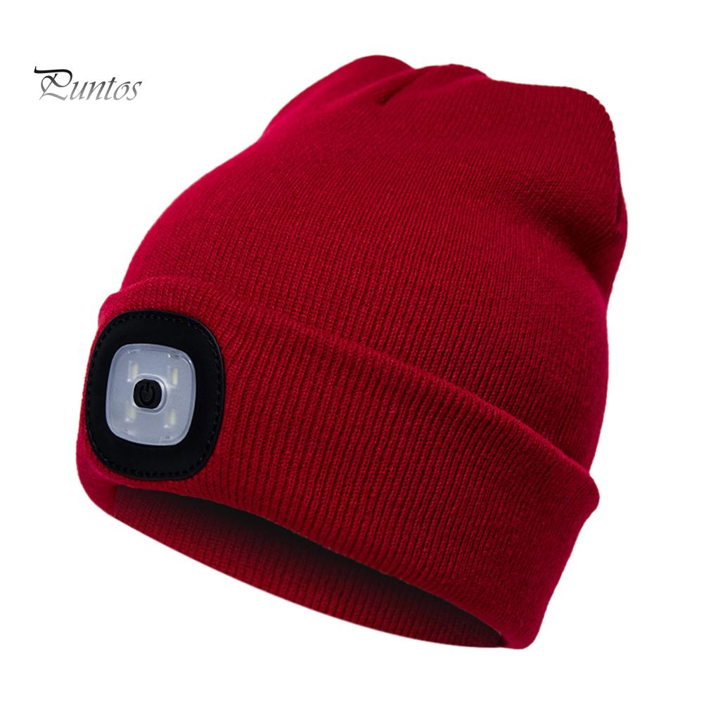 Puntos sport Унисекс Открытый воздух Велоспорт Туризм Светодиодная вязаная шапка Зимняя эластичная шапка-бини