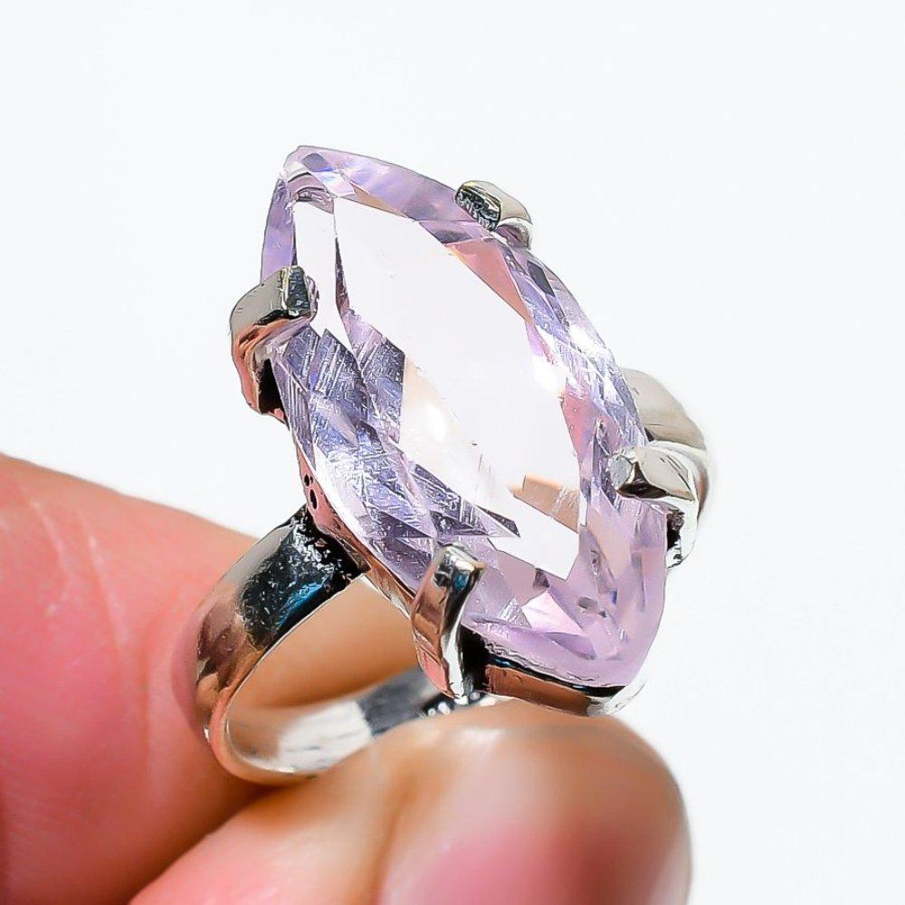 Розовый Кунцит Драгоценный камень 925 Стерлинговое серебро Подарок Ювелирное изделие Кольцо Размер 9
