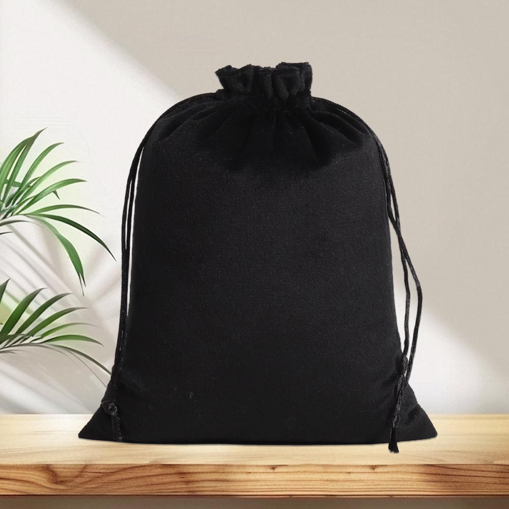 Custom Black Velvet Jewelry Storage Flannel Drawstring Bag