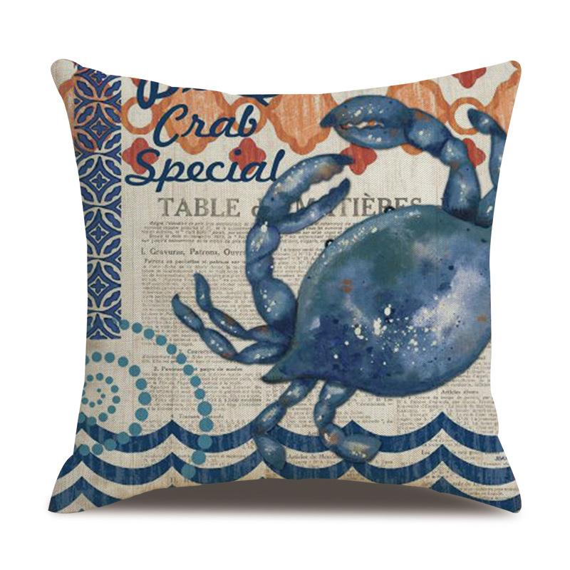 Linen Pillowcase Hand-painted Marine Cotton Linen Coral Seahorse Starfish Octopus Home Soft Furnishing Cushion Cover