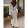 Trendix Knitted Crochet Cover Up Dress Women White Hollow Long Sleeve Maxi Dresses Vacation V Neck Backless Beach Dress Femme