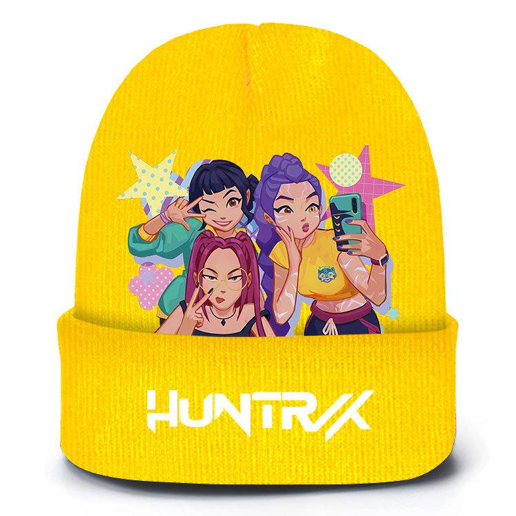 Kids Boys Girls Demon Hunters Rumi Zoey Mira Derpy Printed Knitted Hat Thread Velvet Cap Autumn Winter Warm Knitted Hat