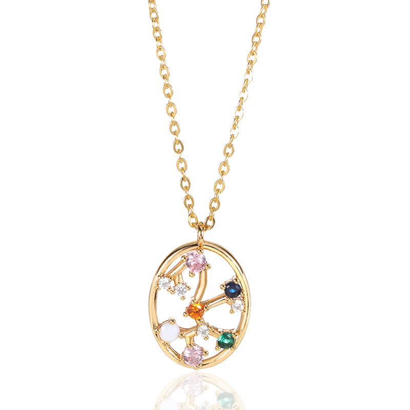 Позолоченные 18-каратные ожерелья со знаками зодиака для девочек и женщин, 12 созвездий, ожерелье с камнем, цветное циркониевое полое ожерелье для влюбленных, изысканные ювелирные изделия, подарки