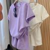 Летний комплект с короткими рукавами, женский повседневный спортивный наряд, удобный свободный уличный стиль, модный комплект из двух предметов