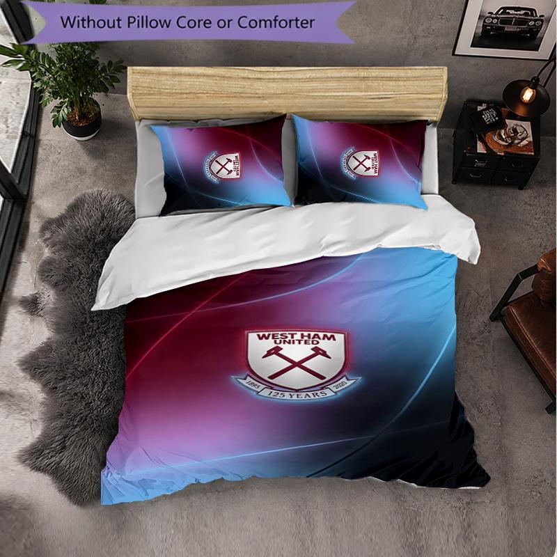 Футбольный комплект постельного белья West Ham United из 3 предметов Мягкий комплект с пододеяльником и наволочками Напечатанный комплект для декора спальни для дома