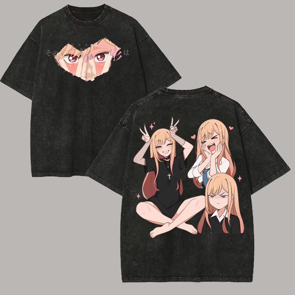 Loose Washed Short Sleeve Casual T-shirt Printed With Kitagawa Marin from Anime My Dress-Up Darling Women And Men T-shirt