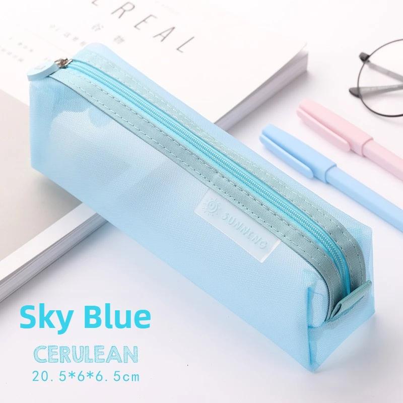 Cute Transparent Mesh Pencil Pouch High Value Student Stationery Bag Portable Multi-functional Student Supplies Storage Bag