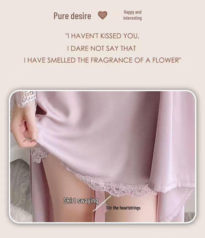 Комплект: Платье-камзол и Халат из Ледяного Шелка с Кружевом - Роскошная Ночная Одежда для Женщин