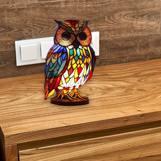Красочный витражный ночник из смолы с животными, кошка, лошадь, слон, дельфин, лев, петух, сова, волк, настольная лампа, украшение дома
