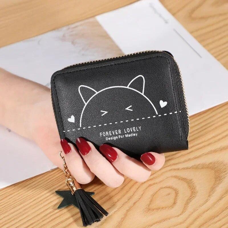 Кошельки из искусственной кожи с рисунком кота, женские короткие многофункциональные держатели для карт, кошельки для ключей, милые детские кошельки для студентов, новинка 2023 г.