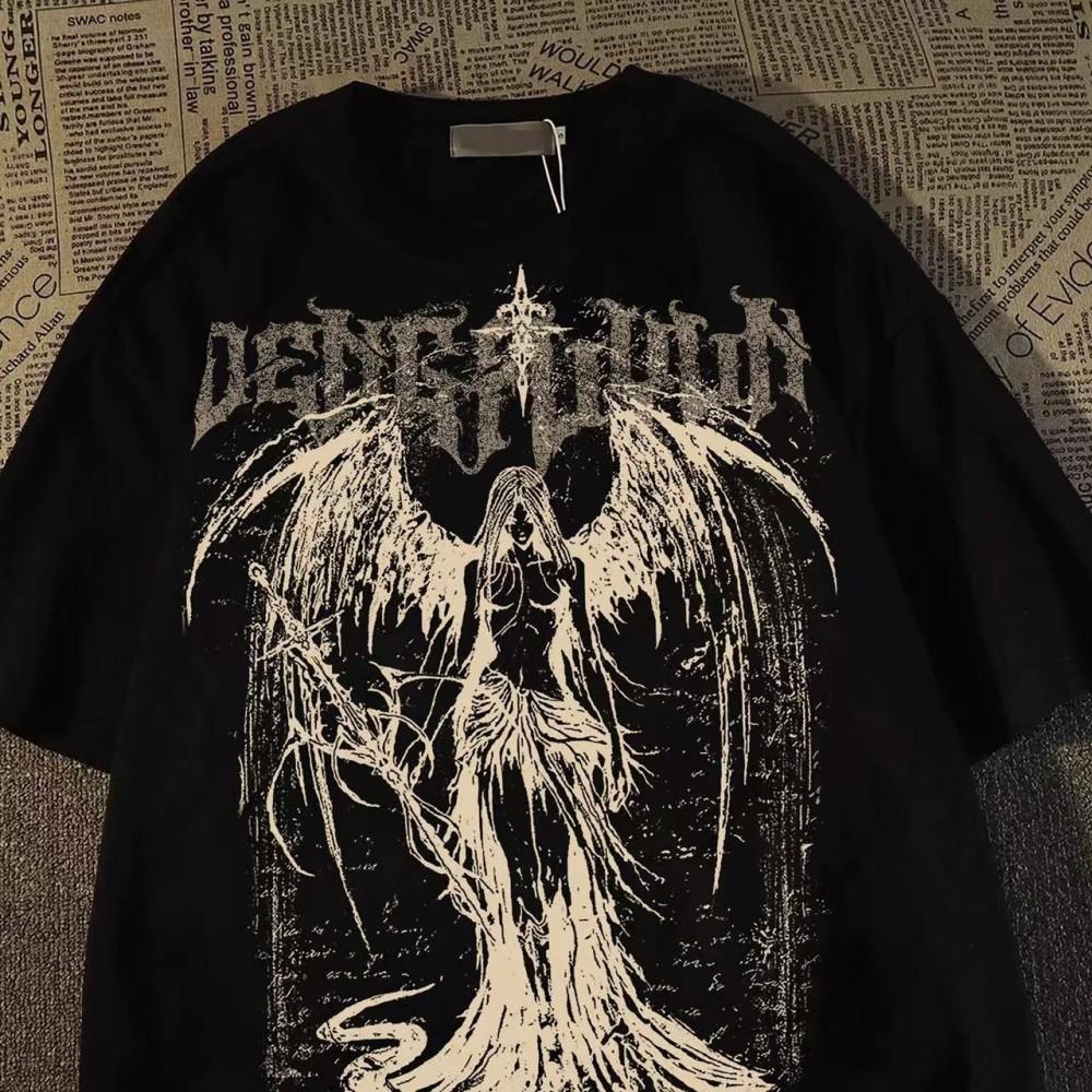 Европейская и американская мода новая мужская летняя футболка с принтом черепа ангела микроэластичная дышащая с круглым вырезом уличная городская высокая с