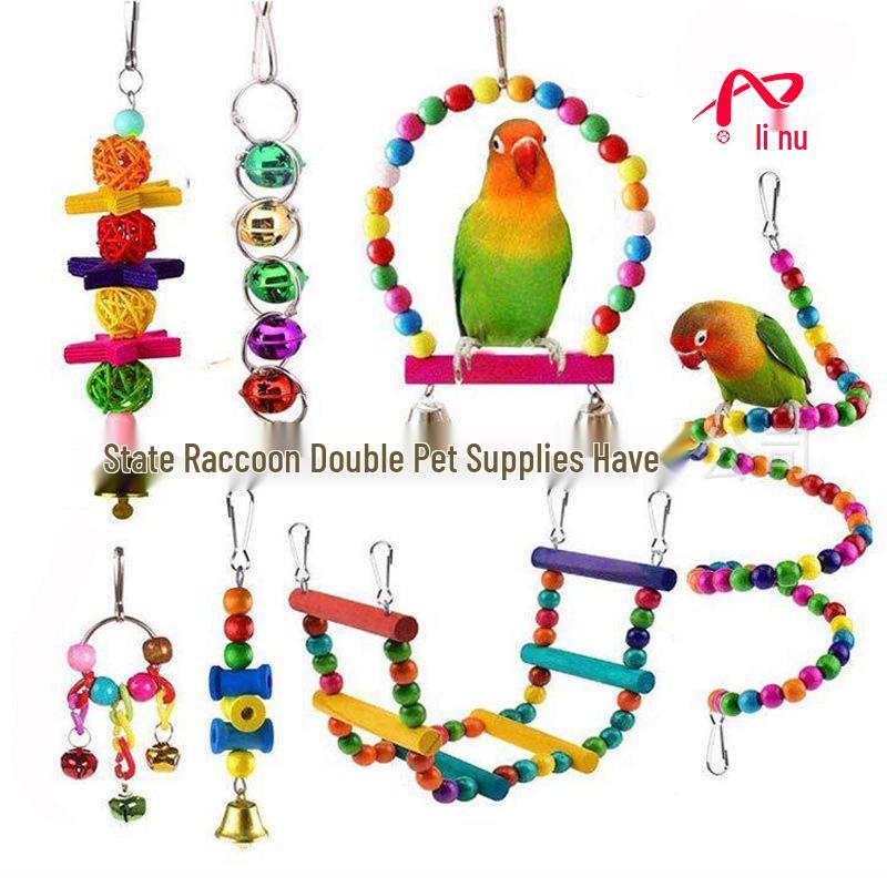 Parrot Cloud Ladder Swing & Perch: Bird Cage Accessories with Mirror, Bridge & Hanging Ring