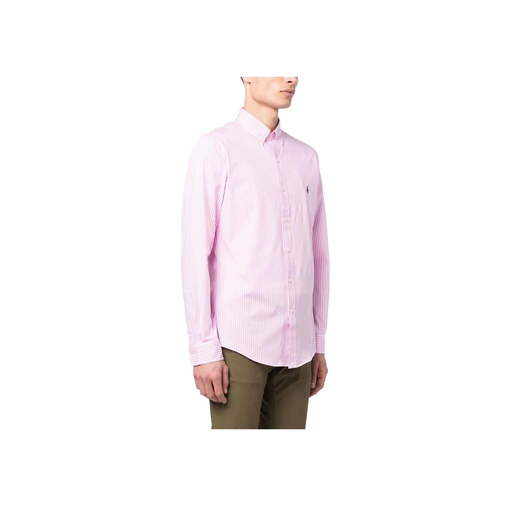 Polo Ralph Lauren SS23 Логотип Вышитый Полосатый Рубашка На Пуговицах Повседневная Мужские Рубашки Розовый 710859881-002