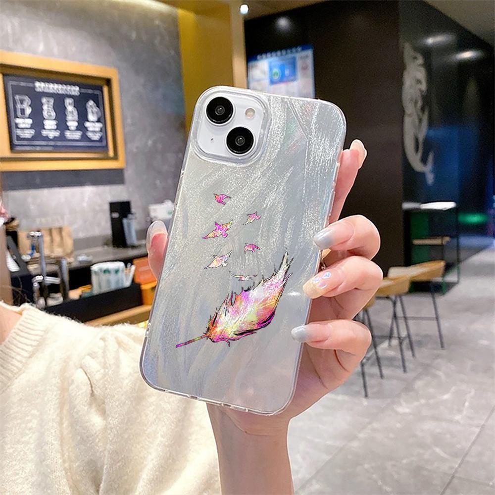 Чехол N76 Butterfly Clear Frame для Samsung S25 Ultra A55 A05s iPhone 16 13 Pro Max XR Xiaomi Redmi Note 13 с текстурой перьев из шифона и серебряным покрытием