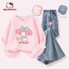 Весенний наряд для девочек Hello Kitty 2026 Новая детская одежда Милый и очаровательный весенний комплект для девочек из двух предметов
