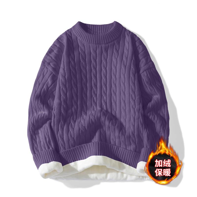 Новый осенне-зимний свитер с круглым вырезом и косами для мужчин, однотонный вязаный свитер свободного кроя