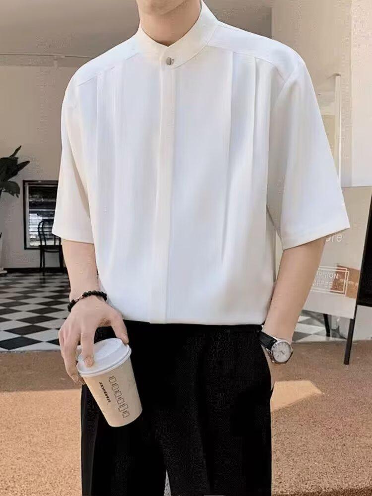 Мужская рубашка Slim Fit Ice Silk с коротким рукавом, новый китайский и корейский стиль — не требует глажки, легкий дизайн для взрослых