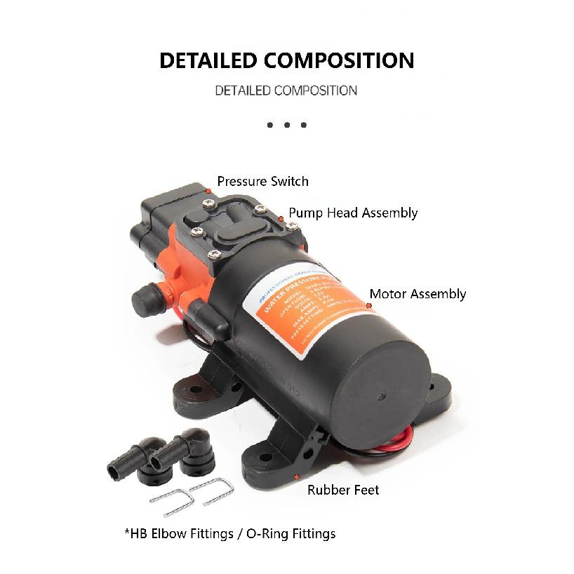 23A RV Mini Diaphragm Pump DC 12V 24V Self Priming Water Pump RV Fresh Water Pressure Pump On Demand
