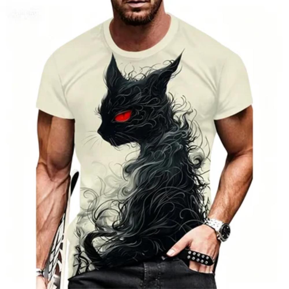 Summer New Dark Black Cat T-shirt Breathable and Versatile Gothic Casual Short Sleeve