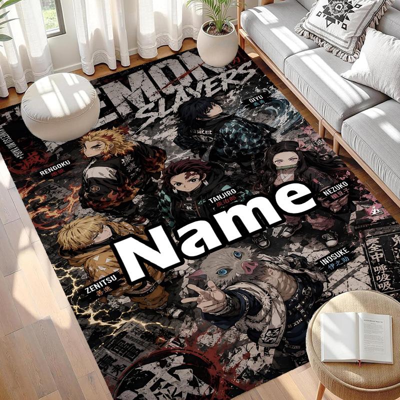 Custom Name Personalized Demon Slayer Print Carpet, Versatile Home Decor Rug, for Playroom, Apartment, Balcony, Entryway, Hallway Gift