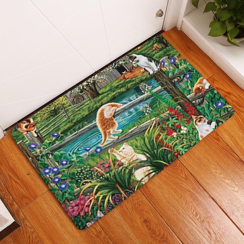 Cute Cat Rug Welcome Entry Mat Can Be Used for Bedrooms Kitchens Pets Dirt Resistant Durable Rugs Home Decoration Carpet Gift