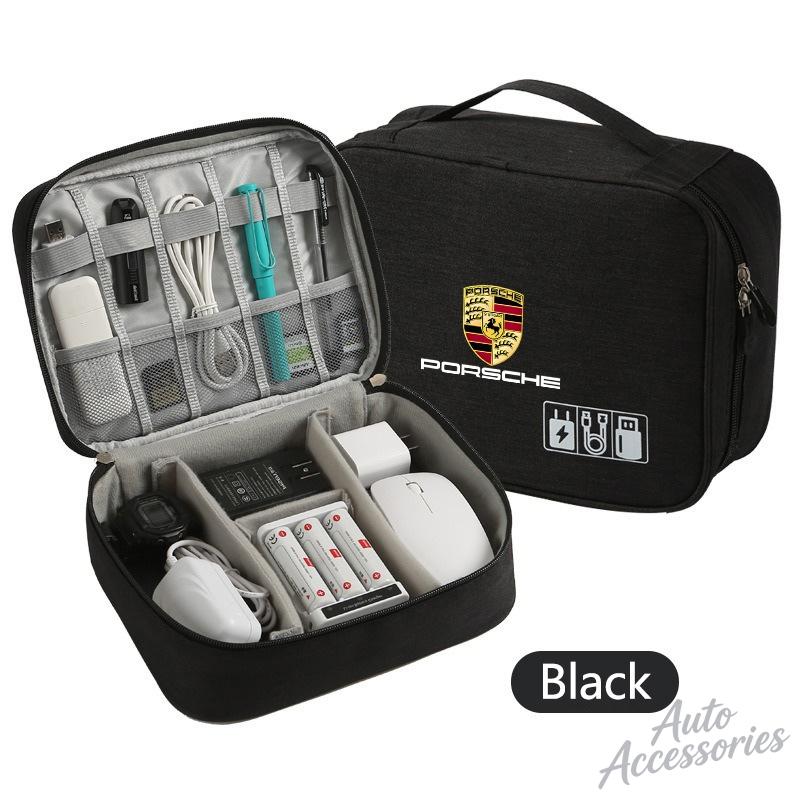 Waterproof Digital Electronic Organizer USB Data Line Charger Plug Storage Bag Separated Travel Bag For Porsche Macan Sticker OD5