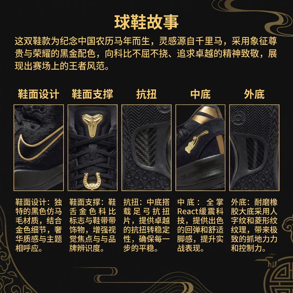 Nike Баскетбольные кроссовки Kobe 8 Мужские Черно-золотые IO8152-001