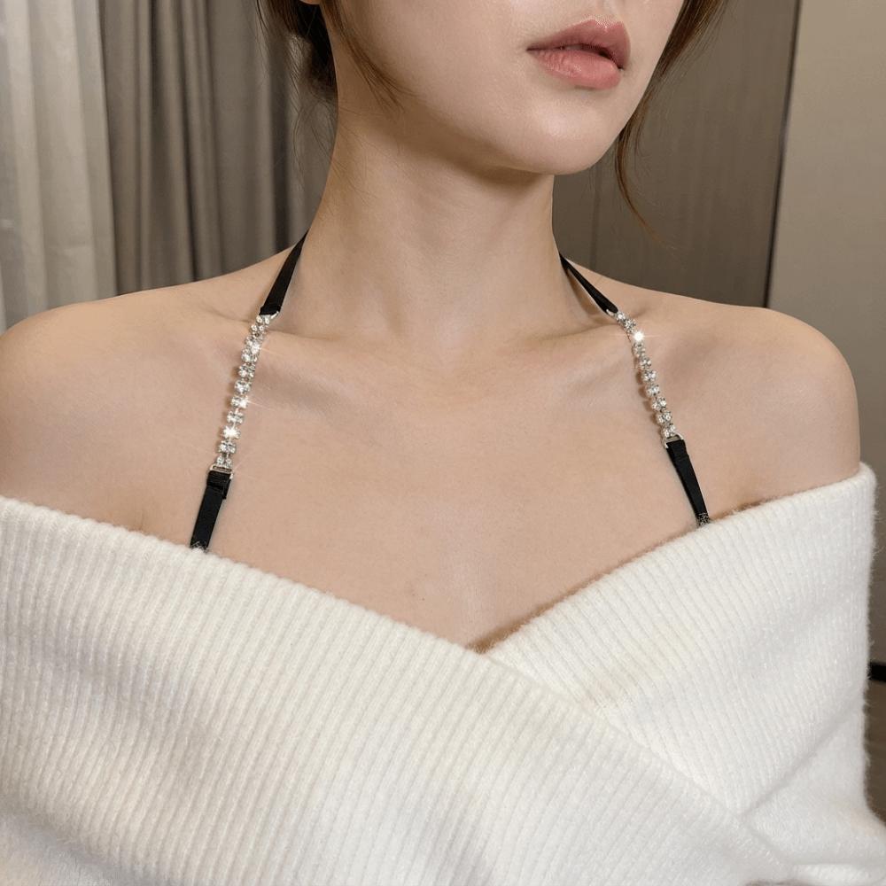 Anti-Slip Halter Neck Bra Straps Adjustable Lingerie Strap Sexy Rhinestone Bra Straps Women