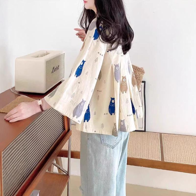 Женская летняя повседневная рубашка с коротким рукавом и воротником, свободного кроя, оригинального стиля, короткий мультяшный маленький топ, тренд