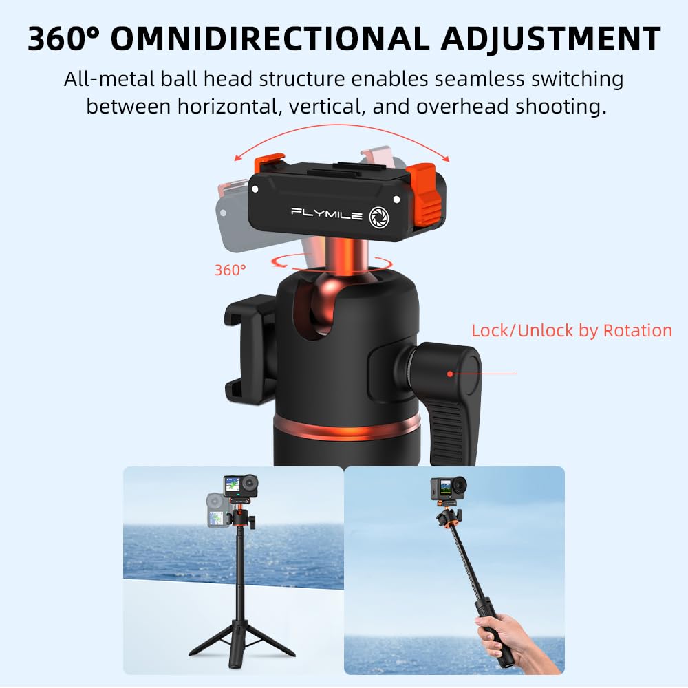 Мини удлинительная штанга штатив для камеры для DJI Osmo Action Магнитный шар с мини-холодным башмаком 6/Osmo Nano, Быстросъемная подставка, Вращение на 360°, Головка, Путешествия,