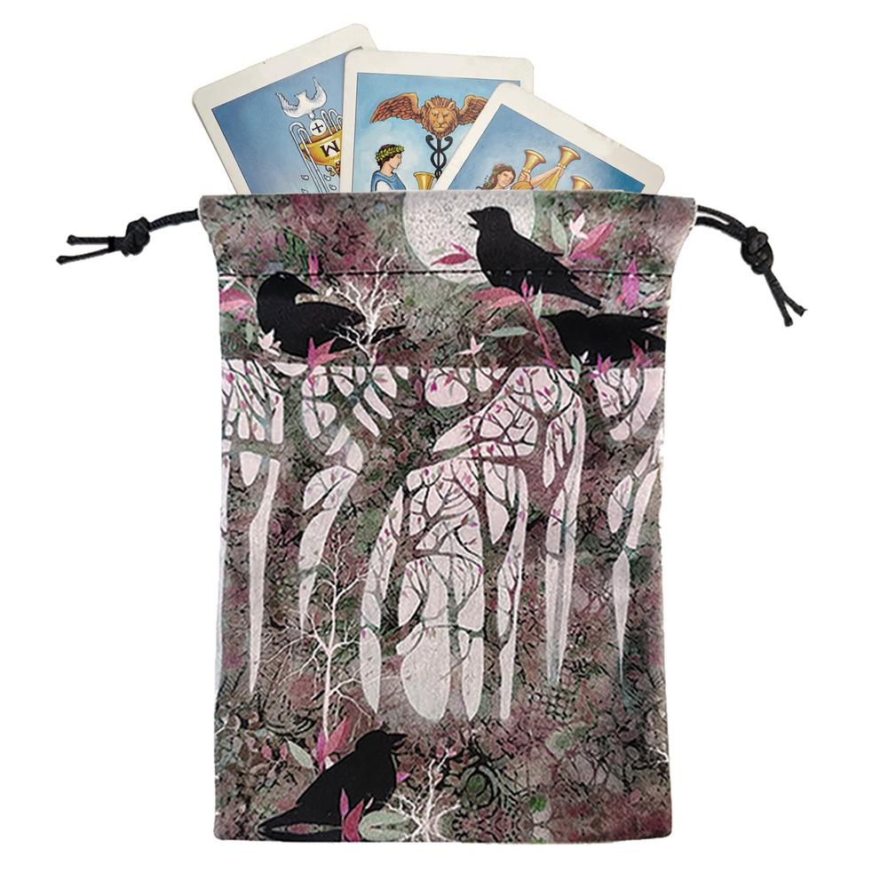 Мешочки-органайзеры на шнурке 5x7 дюймов Мешочки для хранения колоды Таро на шнурке Маленькие многофункциональные мягкие мешочки для ювелирных изделий Ворона Животное