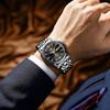 OLEVS Стильные мужские часы из нержавеющей стали, Черные, Популярные, Кварцевые, С календарем, Водонепроницаемые, Стальные, [Товар]