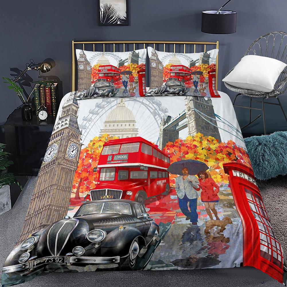 Пододеяльник «Эйфелева башня» Романтичный Современный Городское здание Парижа Красный и Синий Пододеяльник для пары Аксессуары Декор для девочки-подростка