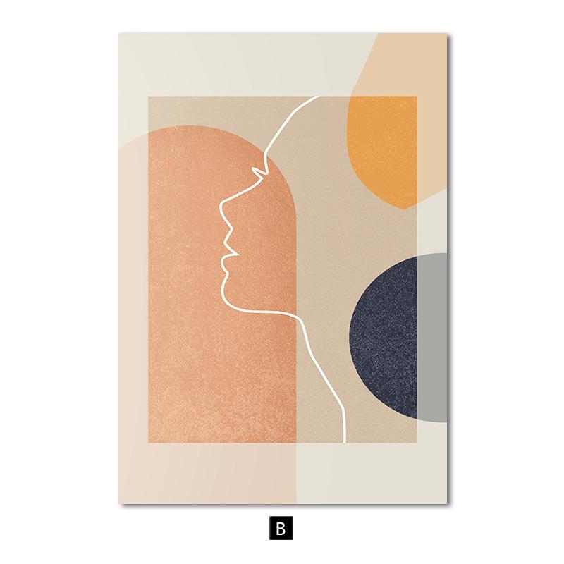 Геометрическая абстрактная линия женский постер Моранди оранжевый красочный холст картина настенная художественная печать картина для украшения гостиной