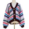 Женский кардиган с V-образным вырезом в радужную полоску - Свободный, однобортный, с длинным рукавом для осени/зимы