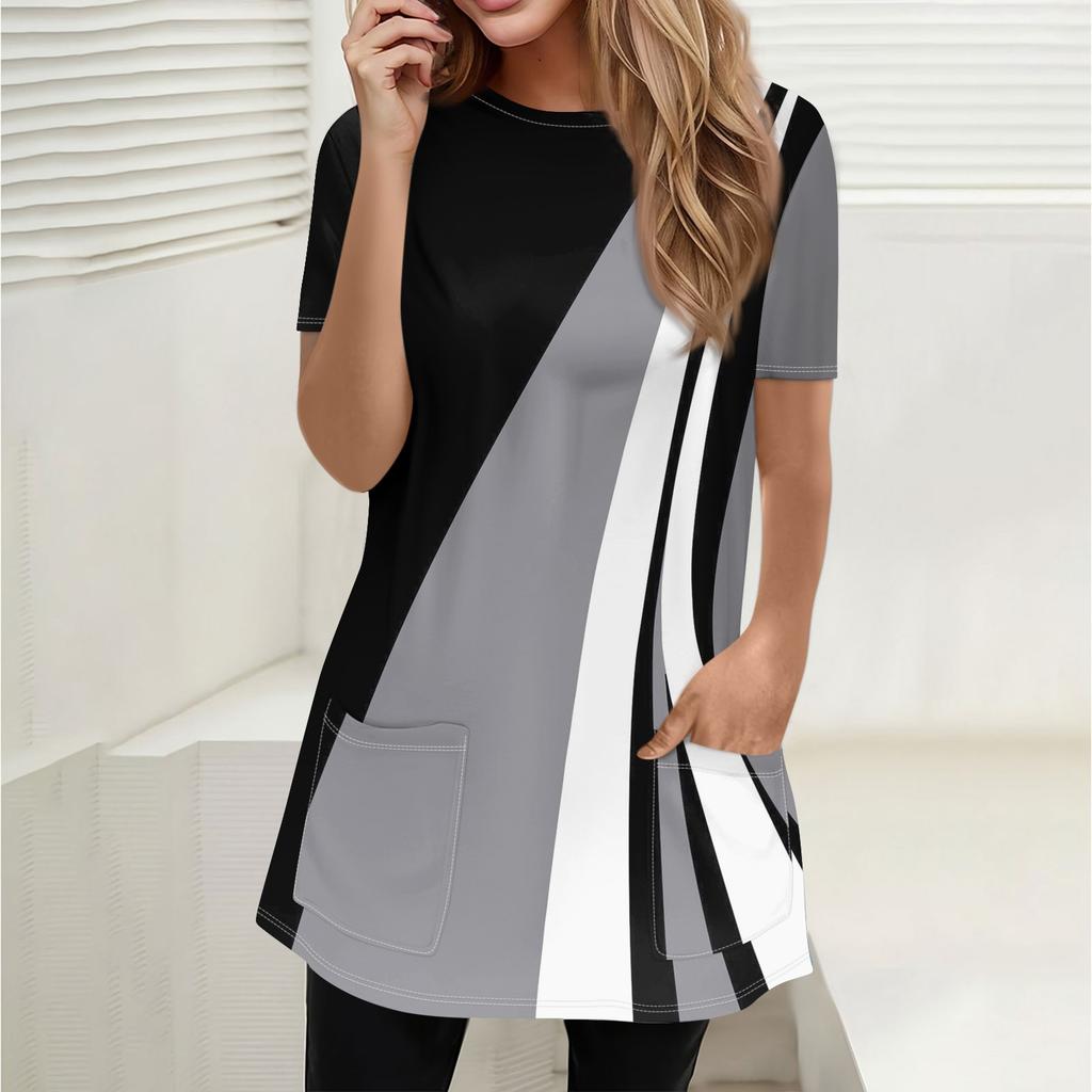 Women's T Shirt Tee Print Short Sleeve Daily Weekend Fashion Basic Round Neck Pockets Regular Top