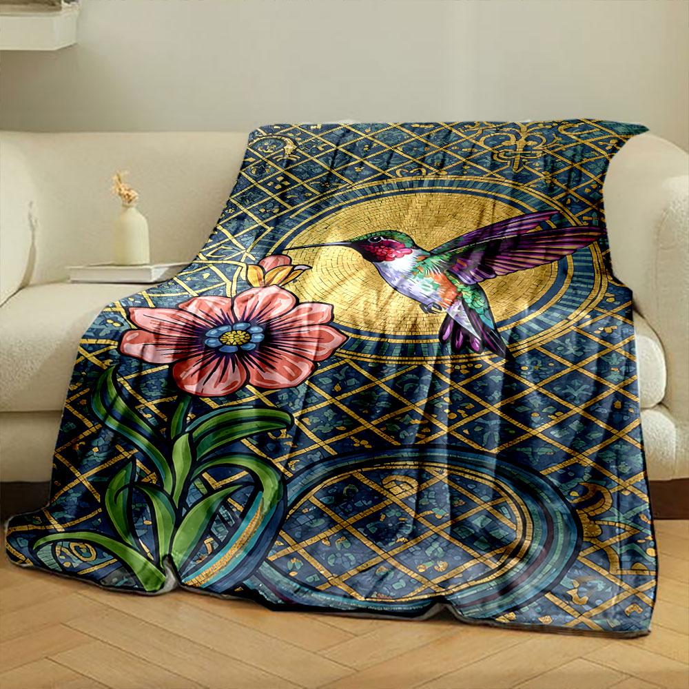 Colorful Hummingbird and Flower Design print blanket soft and cozy perfect for the living room bed sofa or a nap,gift
