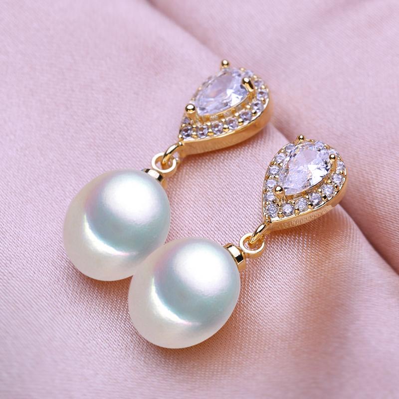 seniko 8-9mm Natural Freshwater Pearl Earrings Geometry Design Fashion Long Earrings For Women Cubic Zirconia Drop Earrings Girl Gift