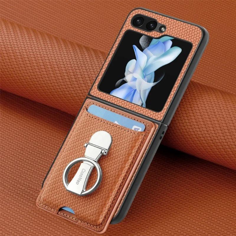 Walley Card Ring Holder кожаный чехол для телефона Samsung Z Flip 6 5 4 3 5G Многофункциональное кольцо-подставка Защитная задняя крышка Z Flip6 Flip5 Flip4 Flip3