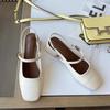 Туфли Мэри Джейн на французском каблуке с квадратной головкой 2024 года, летние новые ретро-туфли на среднем толстом каблуке с юбкой-мешком, женские босоножки