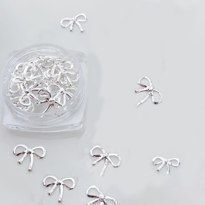 Metal Willow Bowknot Nail Art Decorations 3D Gold Silver Shiny Charms DIY Manicure Supplies for Nail Artists