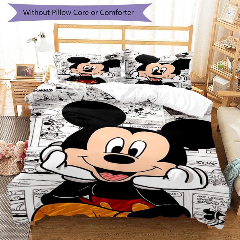 3pcs Mickey Bedding Set Duvet Cover Closure Includes 1 Duvet Cover & 2 Pillowcases, Soft and Comfortable for All Seasons.