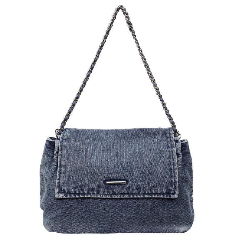 Denim bag women's large capacity 2025 new retro versatile chain shoulder messenger bag class commuter tote bag
